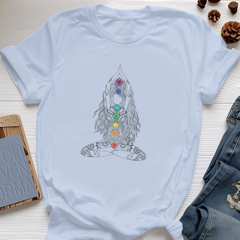 Camiseta de algodón de meditación de chakras Olivenorma