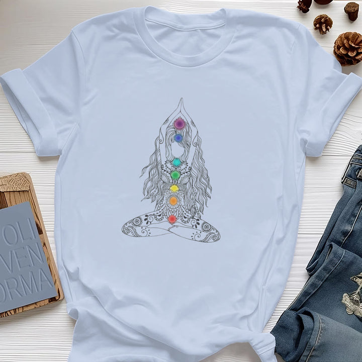 Camiseta de algodón de meditación de chakras Olivenorma