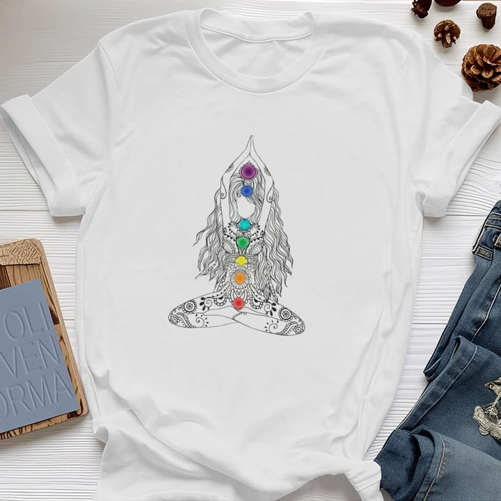 Camiseta de algodón de meditación de chakras Olivenorma