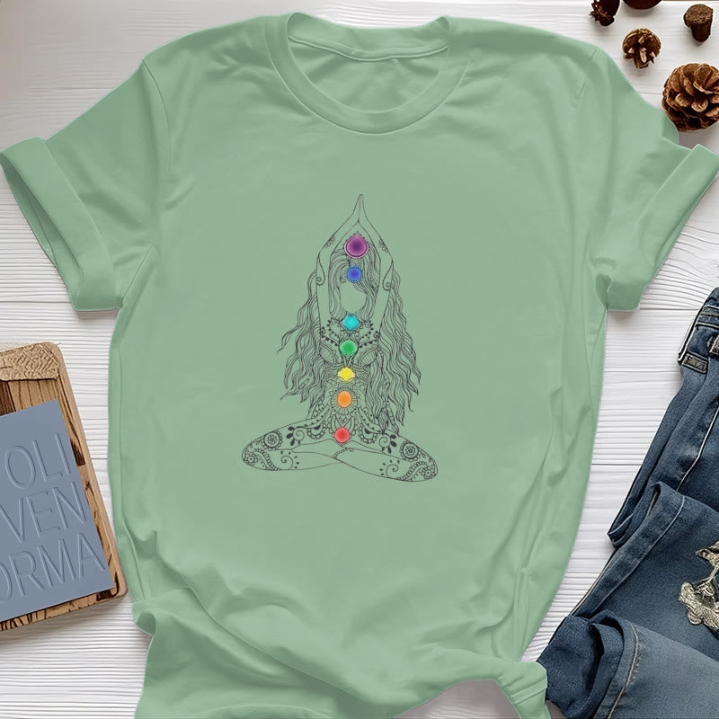 Camiseta de algodón de meditación de chakras Olivenorma