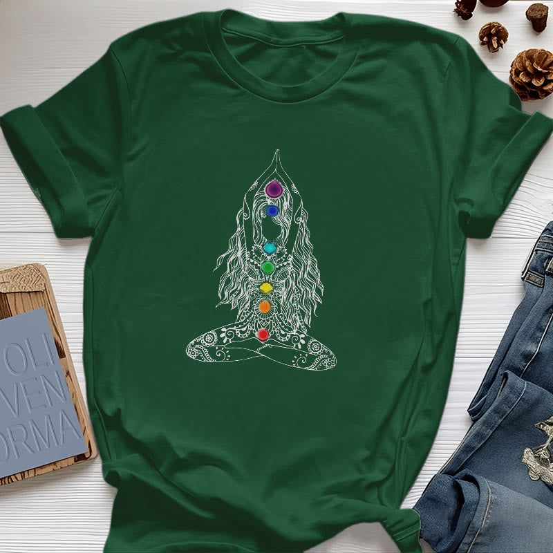 Camiseta de algodón de meditación de chakras Olivenorma