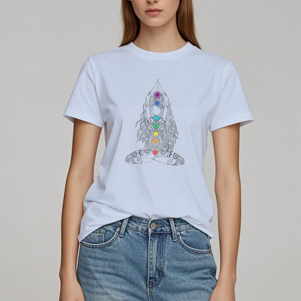 Camiseta de algodón de meditación de chakras Olivenorma