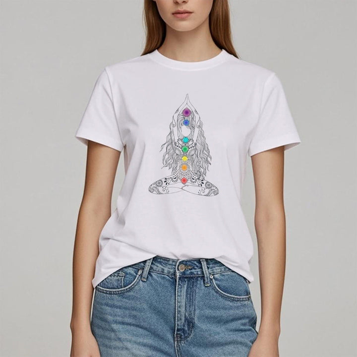 Camiseta de algodón de meditación de chakras Olivenorma