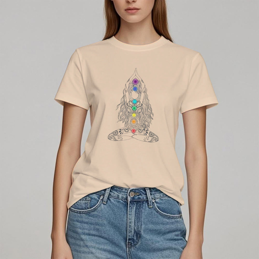 Camiseta de algodón de meditación de chakras Olivenorma
