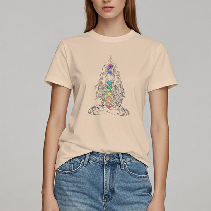 Camiseta de algodón de meditación de chakras Olivenorma