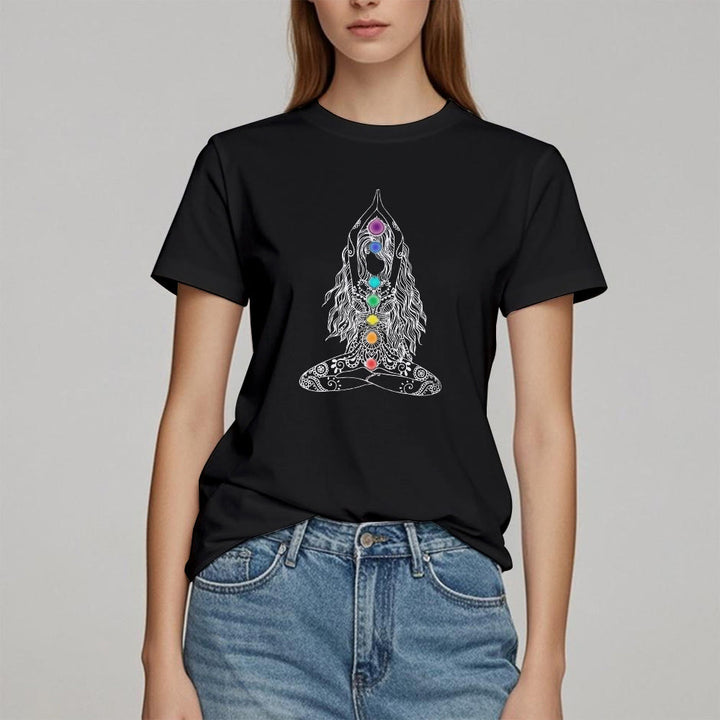 Camiseta de algodón de meditación de chakras Olivenorma