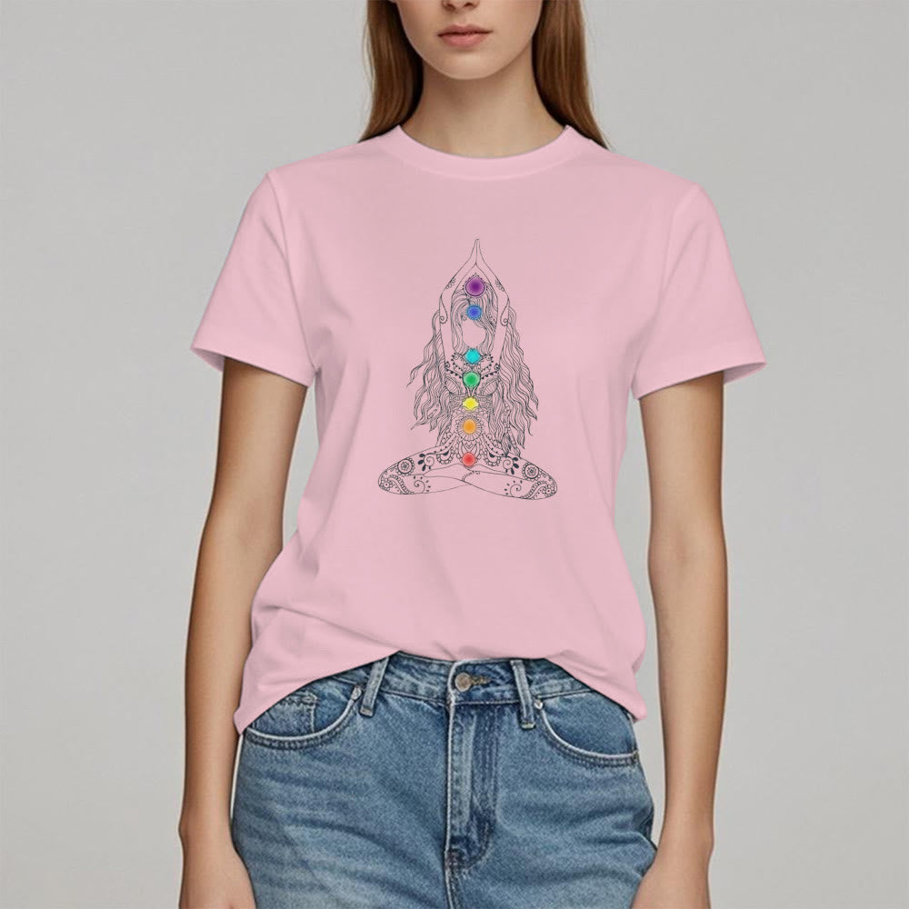 Camiseta de algodón de meditación de chakras Olivenorma