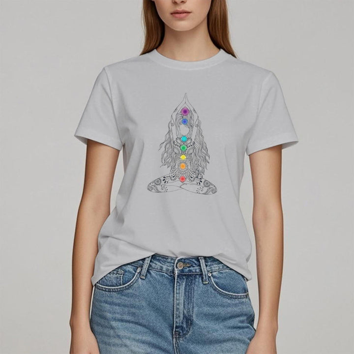 Camiseta de algodón de meditación de chakras Olivenorma