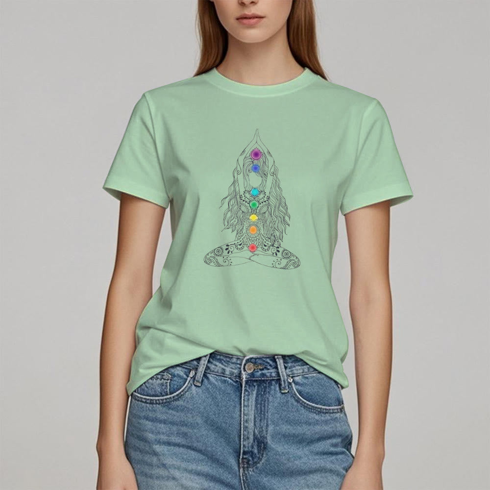 Camiseta de algodón de meditación de chakras Olivenorma
