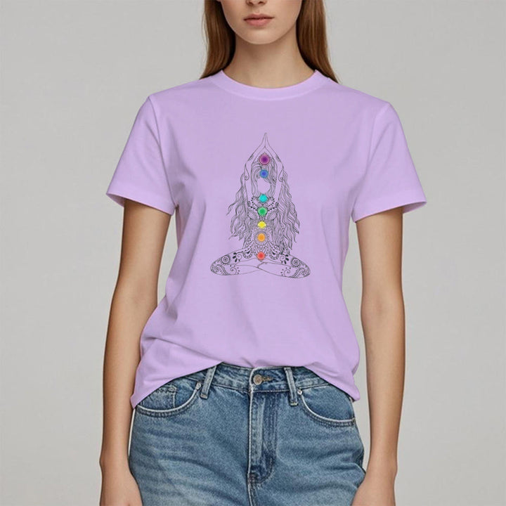 Camiseta de algodón de meditación de chakras Olivenorma