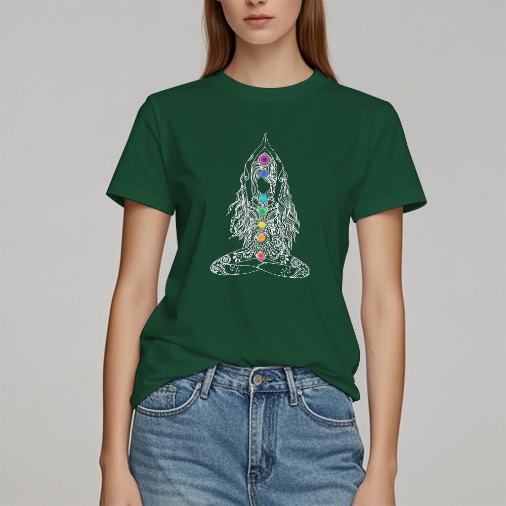 Camiseta de algodón de meditación de chakras Olivenorma