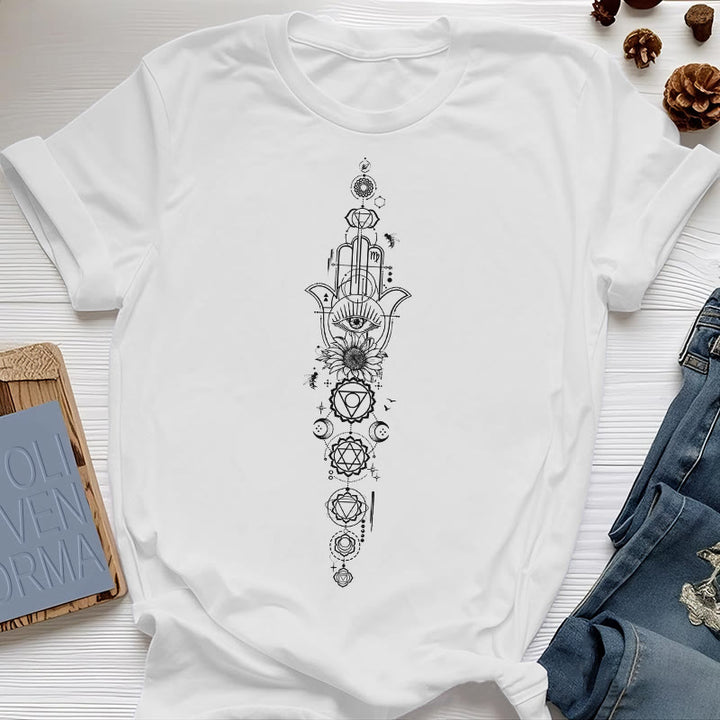 Camiseta de meditación con protección del chakra del ojo malvado de Olivenorma Hamsa