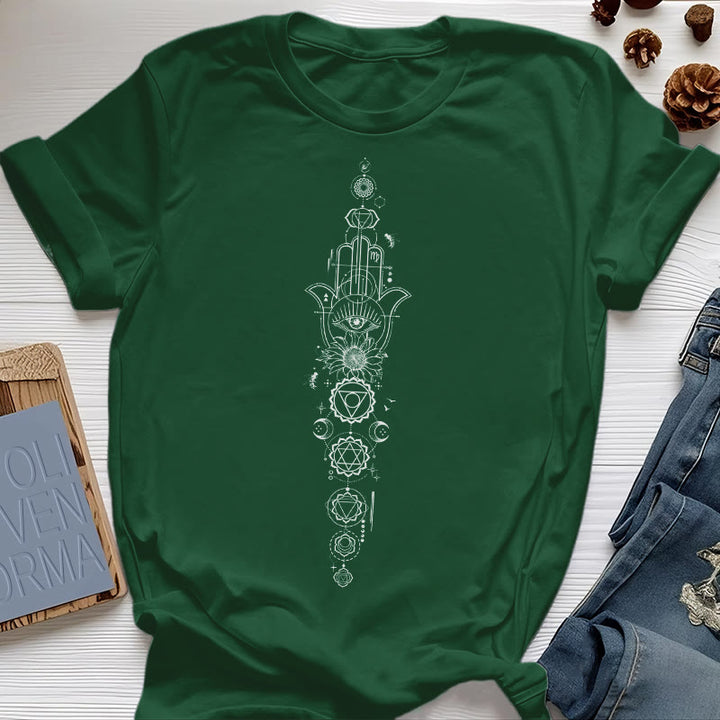 Camiseta de meditación con protección del chakra del ojo malvado de Olivenorma Hamsa