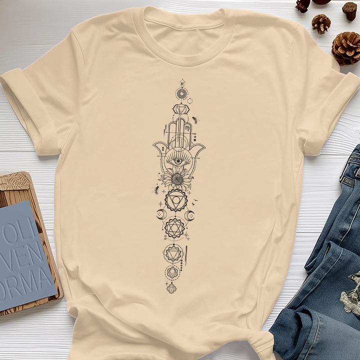 Camiseta de meditación con protección del chakra del ojo malvado de Olivenorma Hamsa