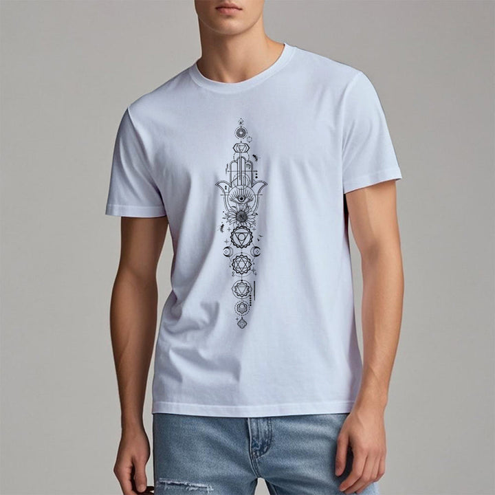Camiseta de meditación con protección del chakra del ojo malvado de Olivenorma Hamsa
