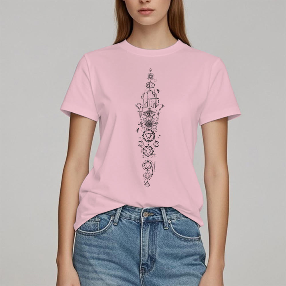 Camiseta de meditación con protección del chakra del ojo malvado de Olivenorma Hamsa