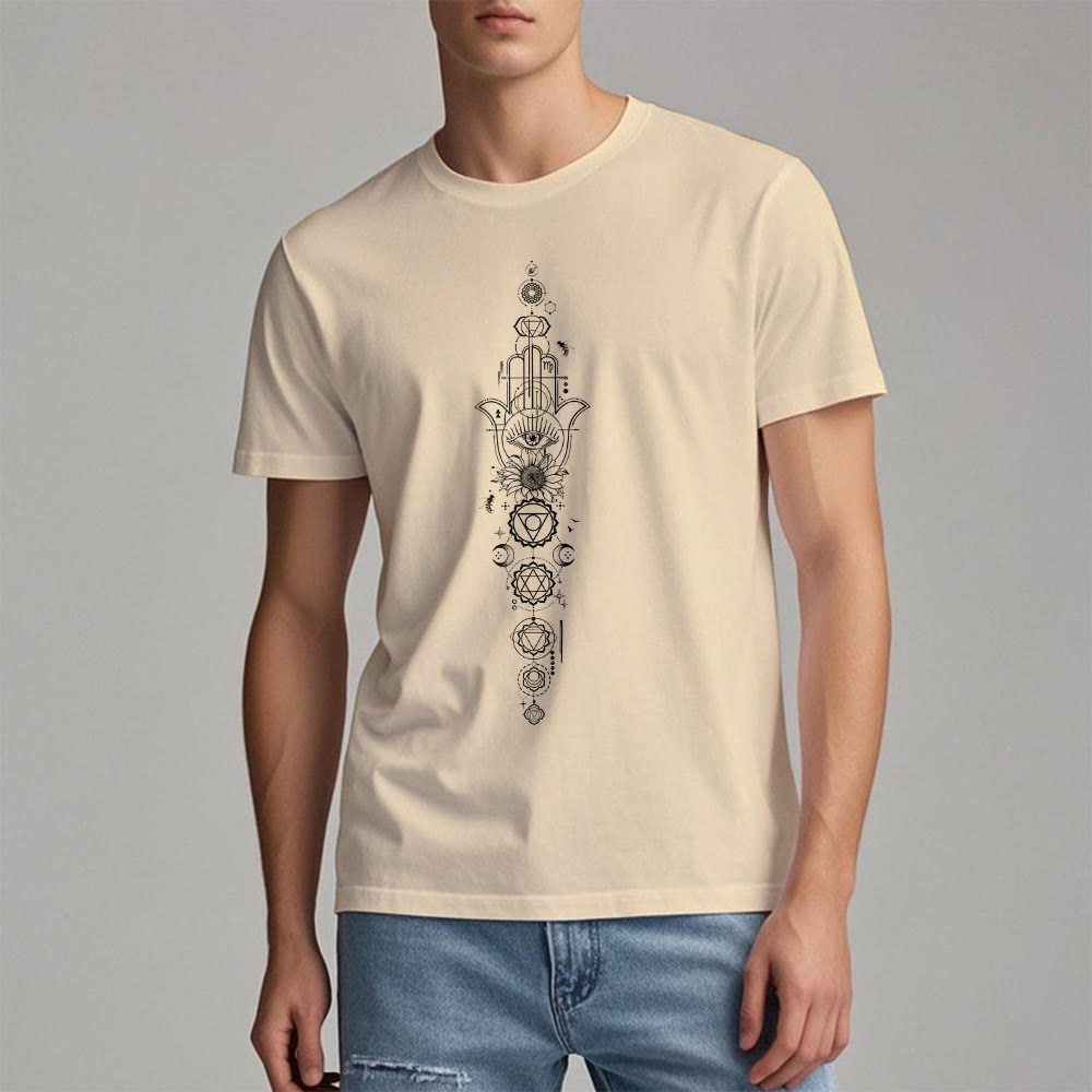 Camiseta de meditación con protección del chakra del ojo malvado de Olivenorma Hamsa