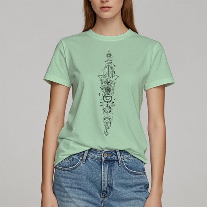 Camiseta de meditación con protección del chakra del ojo malvado de Olivenorma Hamsa