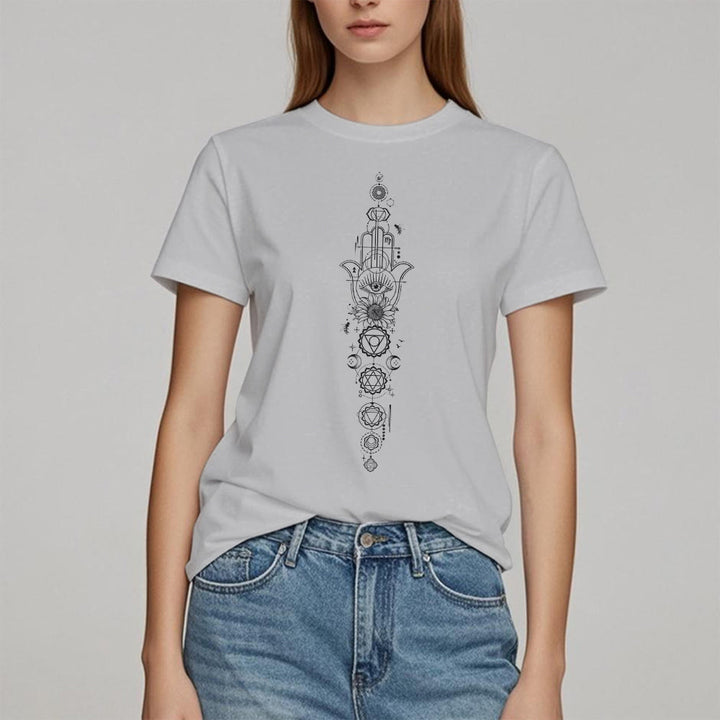 Camiseta de meditación con protección del chakra del ojo malvado de Olivenorma Hamsa