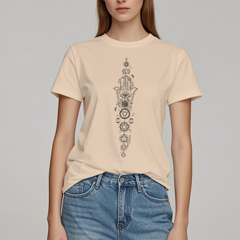 Camiseta de meditación con protección del chakra del ojo malvado de Olivenorma Hamsa
