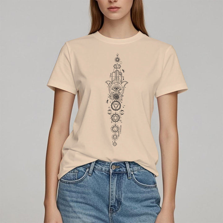 Camiseta de meditación con protección del chakra del ojo malvado de Olivenorma Hamsa