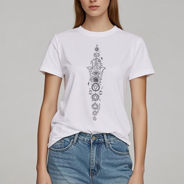 Camiseta de meditación con protección del chakra del ojo malvado de Olivenorma Hamsa