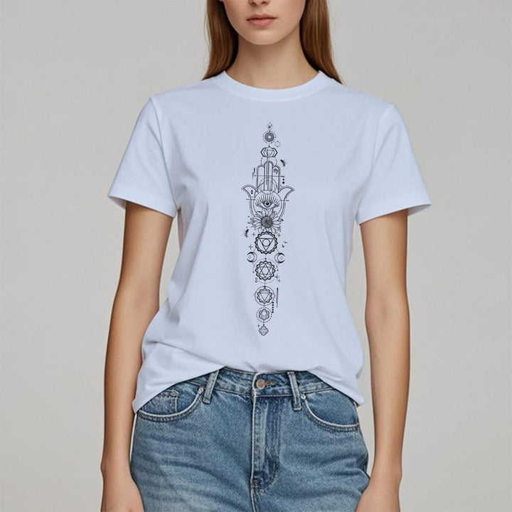 Camiseta de meditación con protección del chakra del ojo malvado de Olivenorma Hamsa