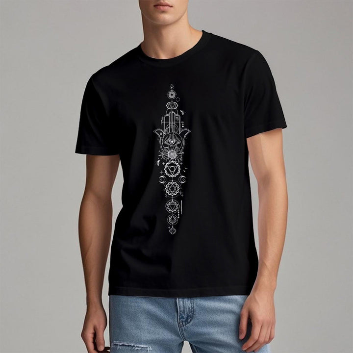 Camiseta de meditación con protección del chakra del ojo malvado de Olivenorma Hamsa