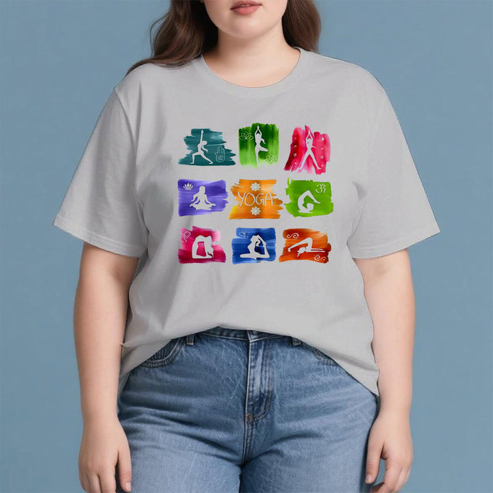 Camiseta con estampado colorido de poses de yoga de Olivenorma