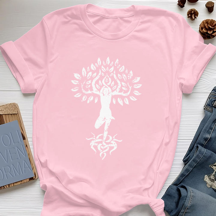 Camiseta con árbol zen y flores de Olivenorma
