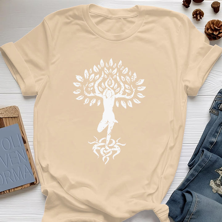 Camiseta con árbol zen y flores de Olivenorma