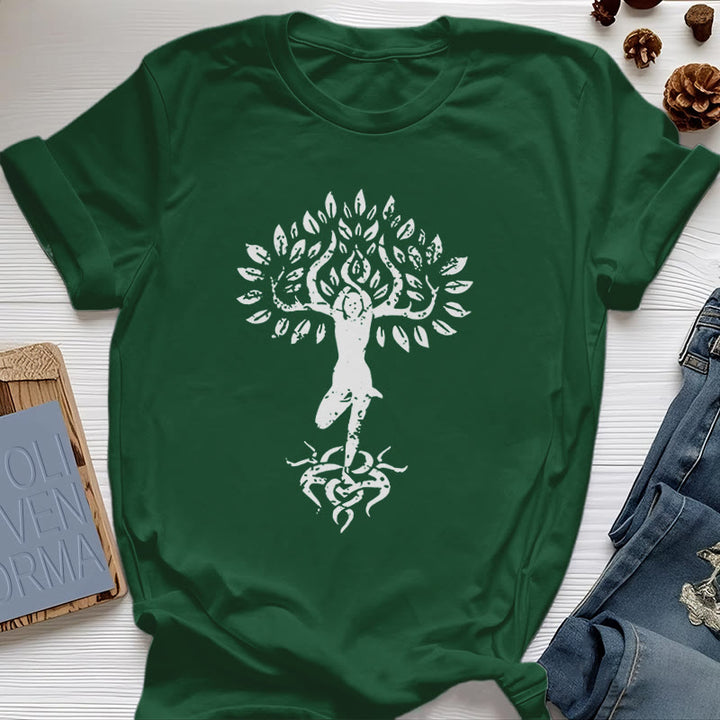 Camiseta con árbol zen y flores de Olivenorma