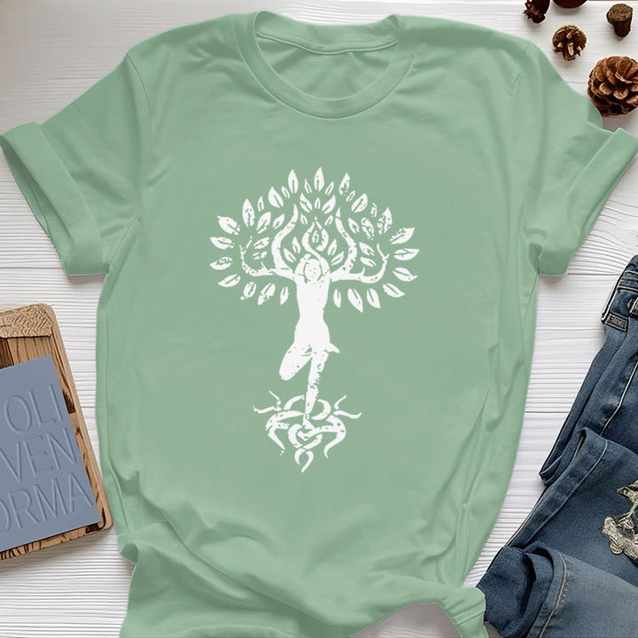 Camiseta con árbol zen y flores de Olivenorma