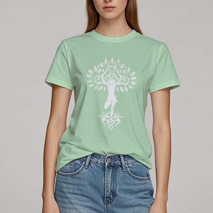 Camiseta con árbol zen y flores de Olivenorma