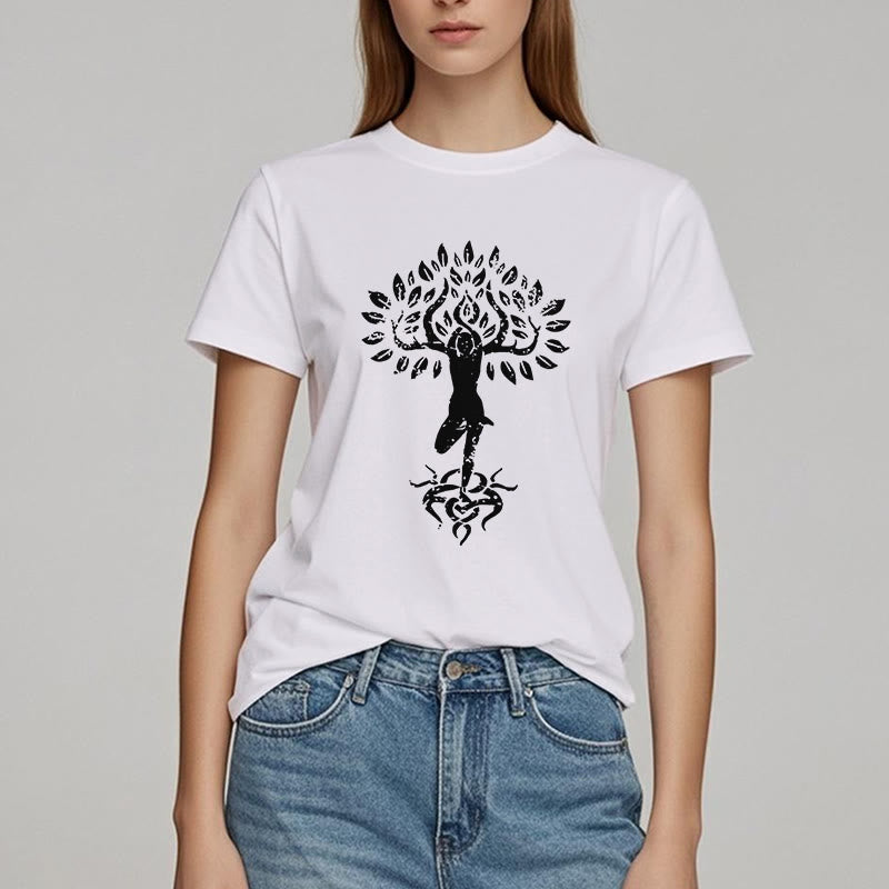Camiseta con árbol zen y flores de Olivenorma