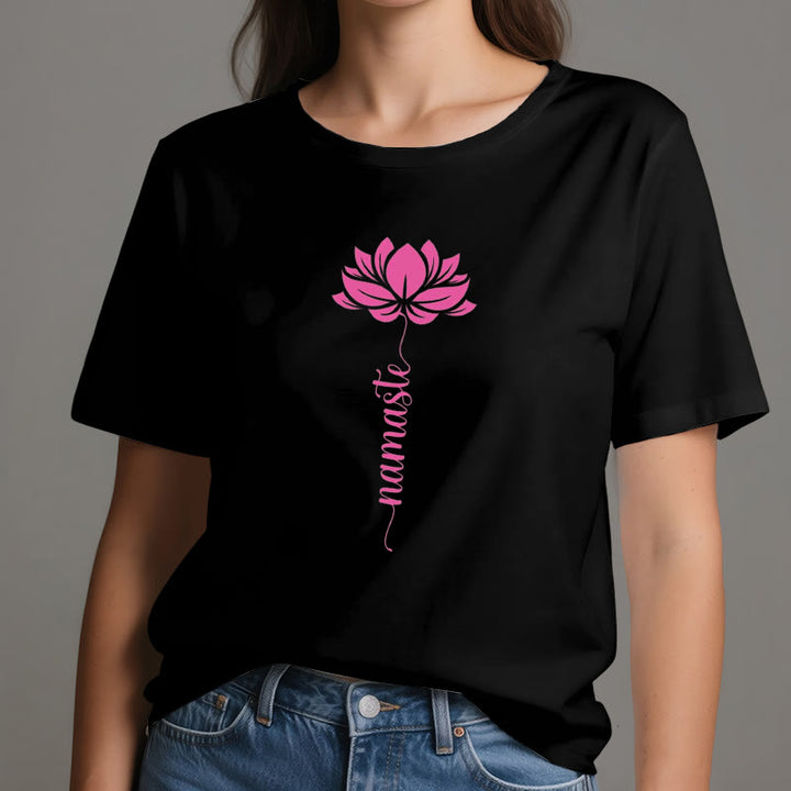 Olivenorma Namaste Lotus Yoga Camiseta de algodón