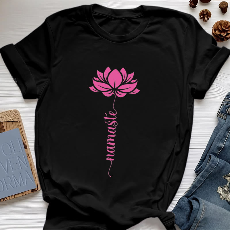 Olivenorma Namaste Lotus Yoga Camiseta de algodón