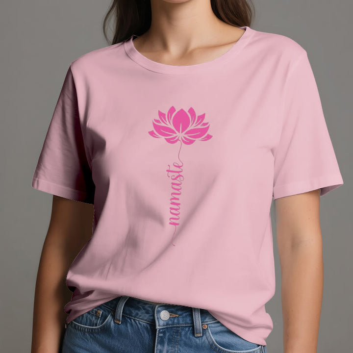 Olivenorma Namaste Lotus Yoga Camiseta de algodón