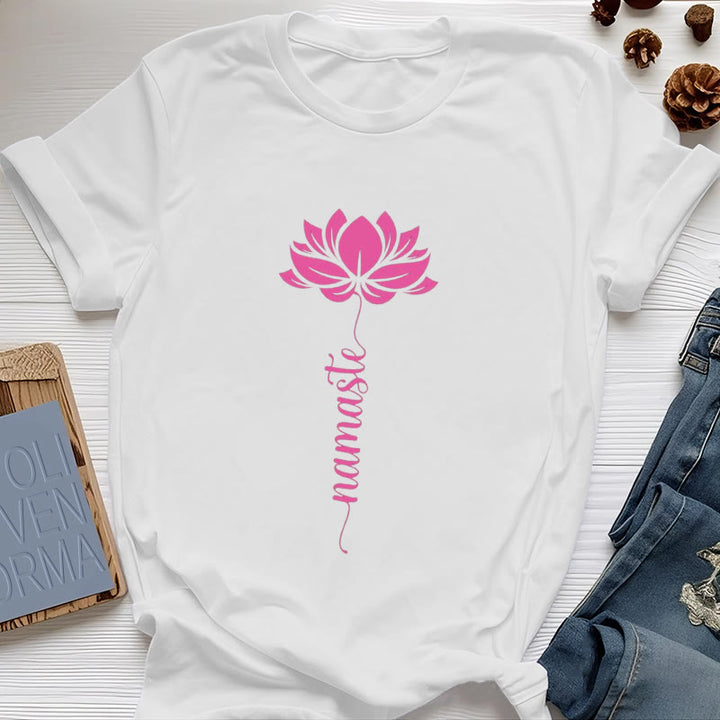 Olivenorma Namaste Lotus Yoga Camiseta de algodón
