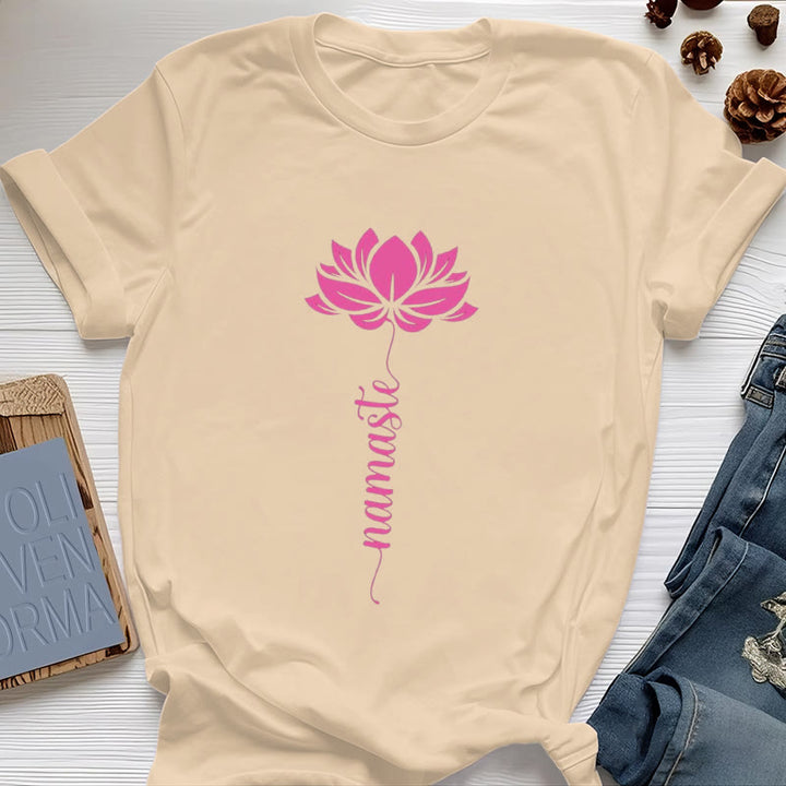 Olivenorma Namaste Lotus Yoga Camiseta de algodón