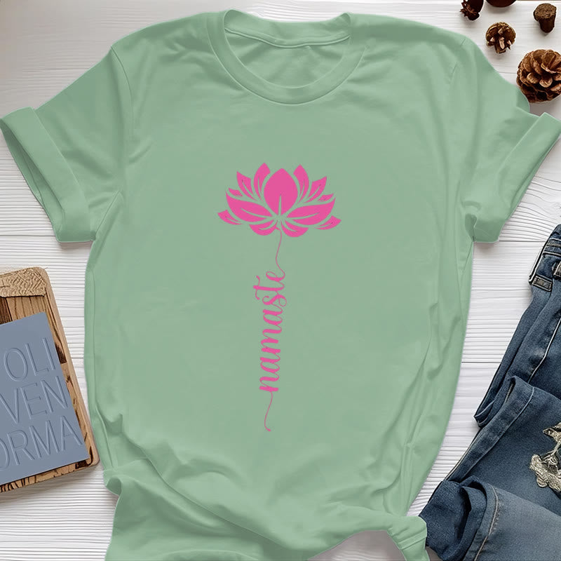 Olivenorma Namaste Lotus Yoga Camiseta de algodón