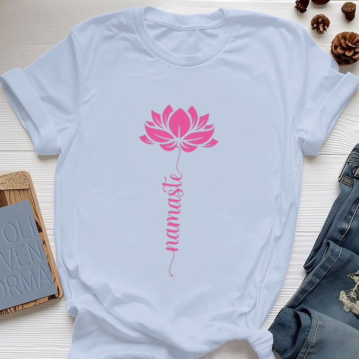 Olivenorma Namaste Lotus Yoga Camiseta de algodón