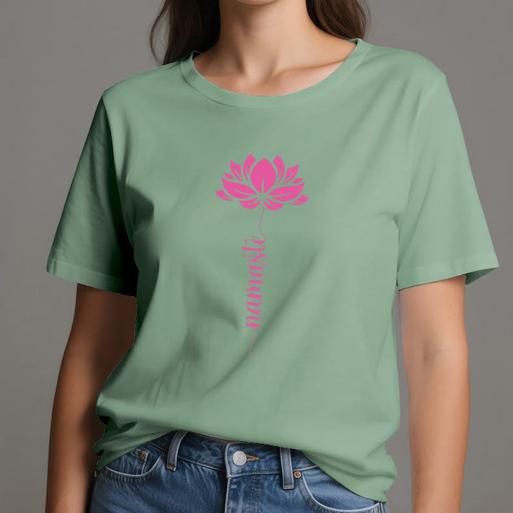Olivenorma Namaste Lotus Yoga Camiseta de algodón