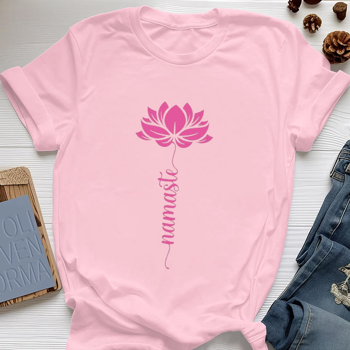 Olivenorma Namaste Lotus Yoga Camiseta de algodón