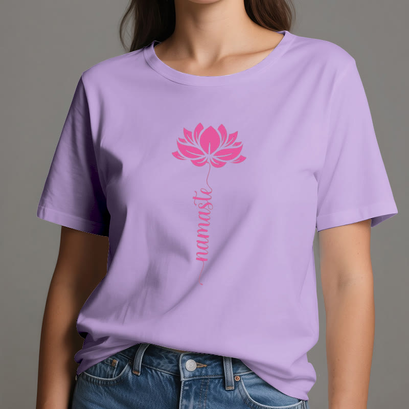Olivenorma Namaste Lotus Yoga Camiseta de algodón