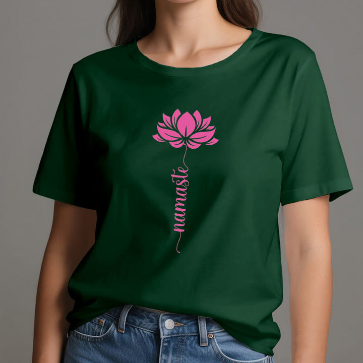 Olivenorma Namaste Lotus Yoga Camiseta de algodón