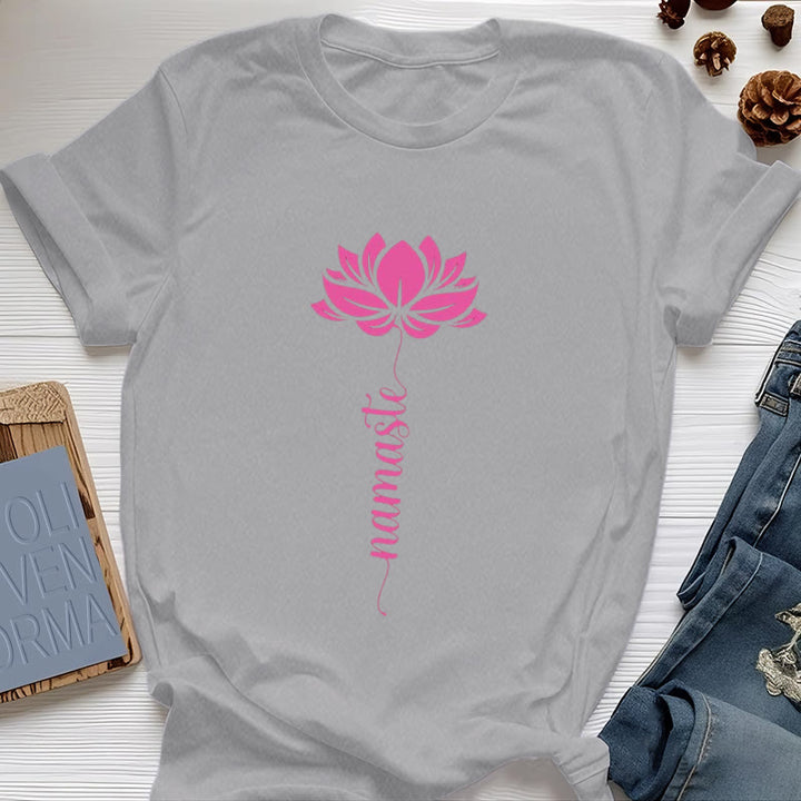 Olivenorma Namaste Lotus Yoga Camiseta de algodón