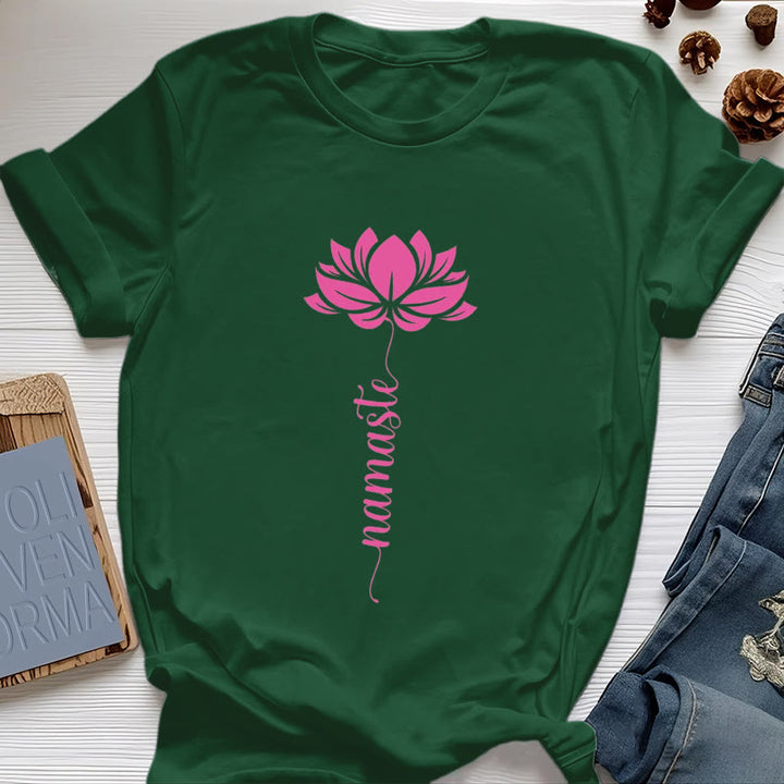Olivenorma Namaste Lotus Yoga Camiseta de algodón