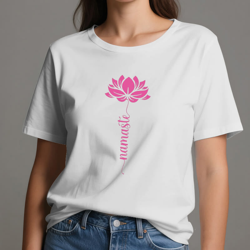 Olivenorma Namaste Lotus Yoga Camiseta de algodón