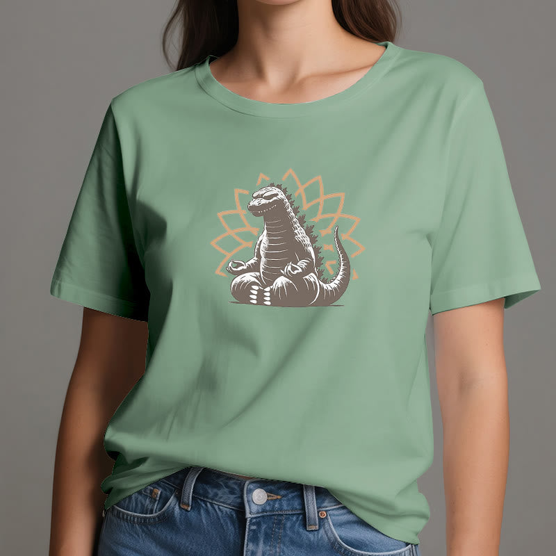 Camiseta divertida de meditación de yoga con dinosaurios de Olivenorma